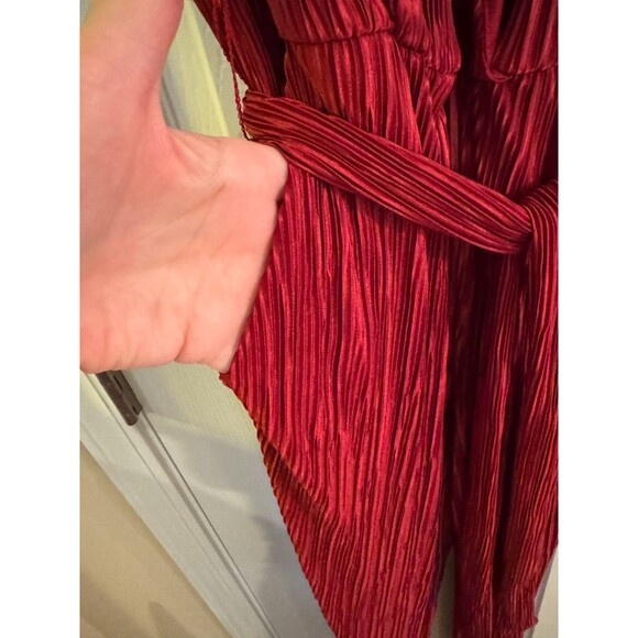 NWT NY Collection Wine Micro Pleated Jumpsuit Sz XS Sleeveless Tie Belt Career - Picture 7 of 14